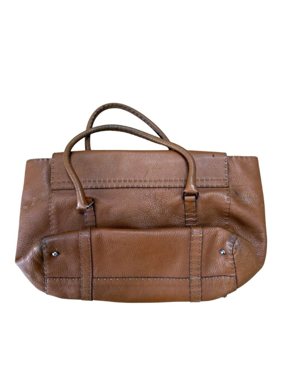 Fendi Selleria Italy Women's Satchel Bag Brown Leather Sterling Silver Plate 8BR - Picture 11 of 16